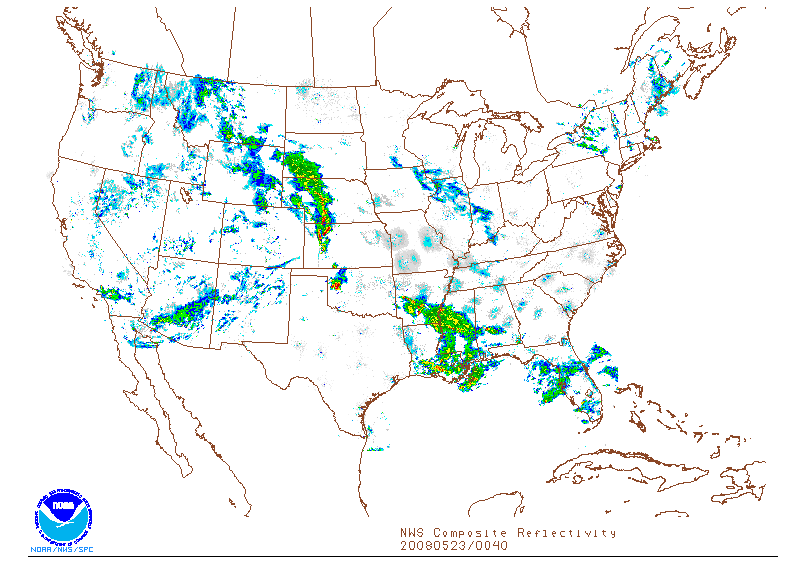 NWS Composite Reflectivity on 23 may 2008 at 00:40 UTC