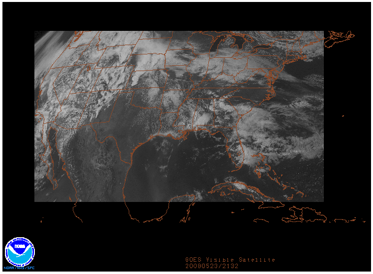 GOES Visible image on 23 may 2008 at 21:32 UTC
