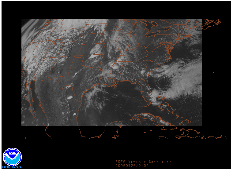 GOES Visible image on 24 may 2008 at 21:32 UTC
