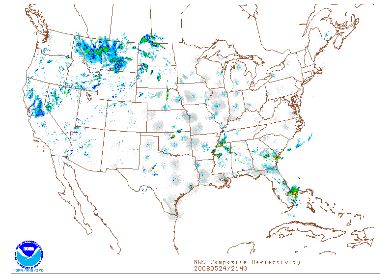 NWS Composite Reflectivity on 24 may 2008 at 21:40 UTC