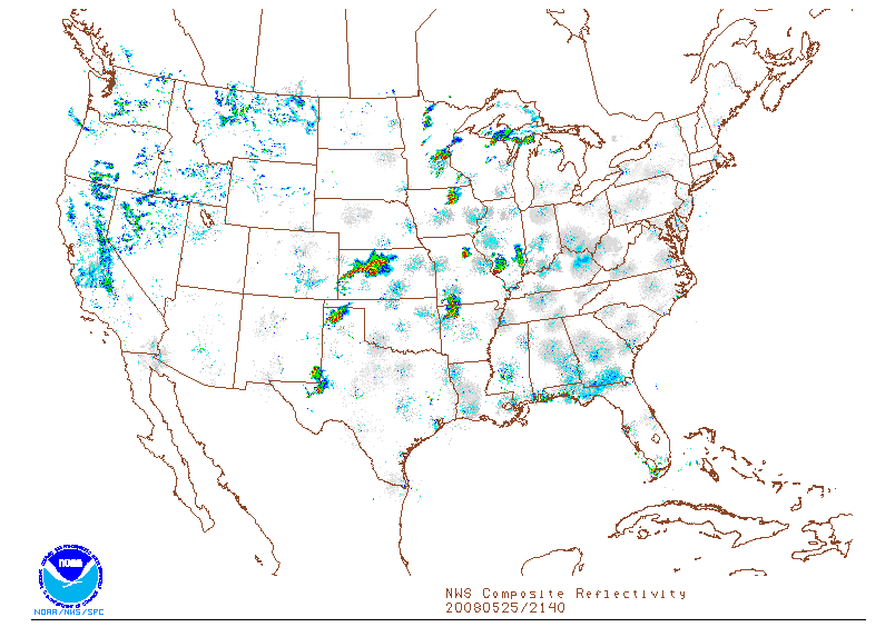 NWS Composite Reflectivity on 25 may 2008 at 21:40 UTC
