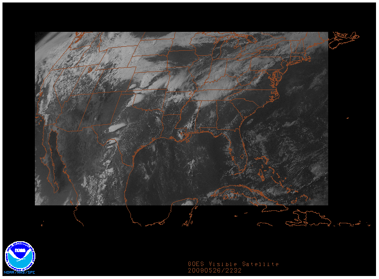 GOES Visible image on 26 may 2008 at 22:32 UTC