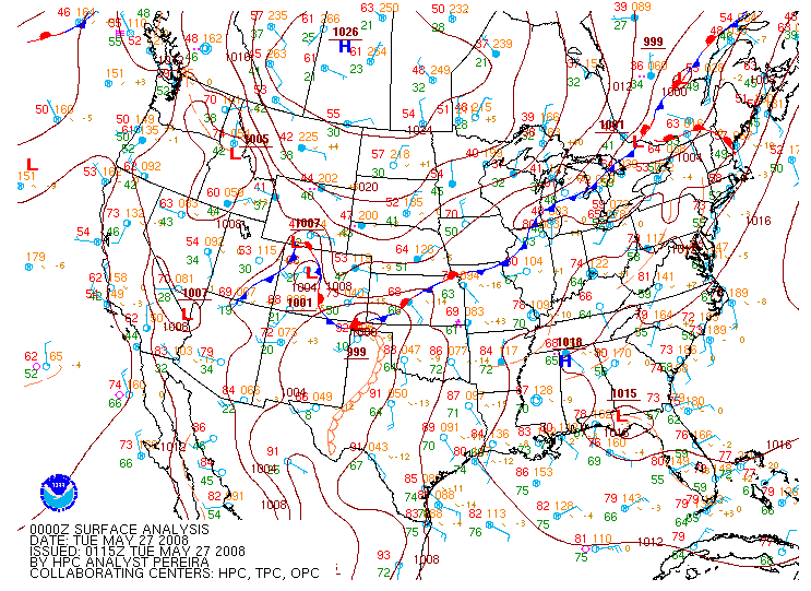 Surface Map on 27 may 2008 at 00:00 UTC