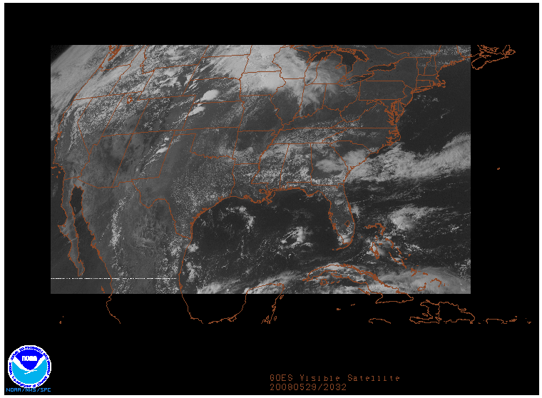 GOES Visible image on 29 may 2008 at 20:32 UTC