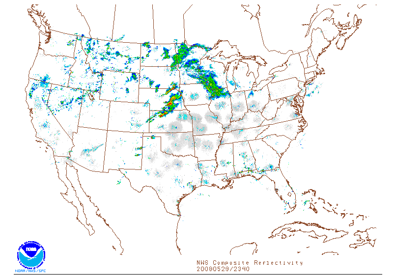 NWS Composite Reflectivity on 29 may 2008 at 23:40 UTC