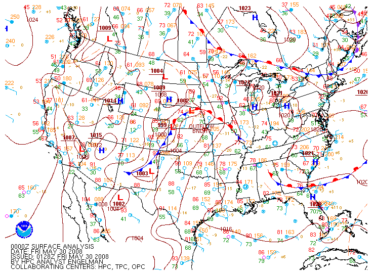 Surface Map on 30 may 2008 at 00:00 UTC