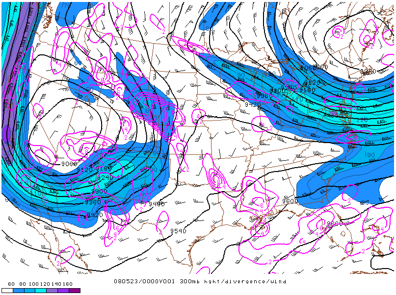 Location of the jet on 23 may 2008 at 00:00 UTC