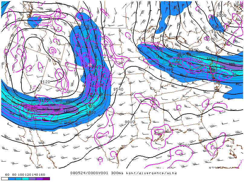 Location of the jet on 24 may 2008 at 00:00 UTC