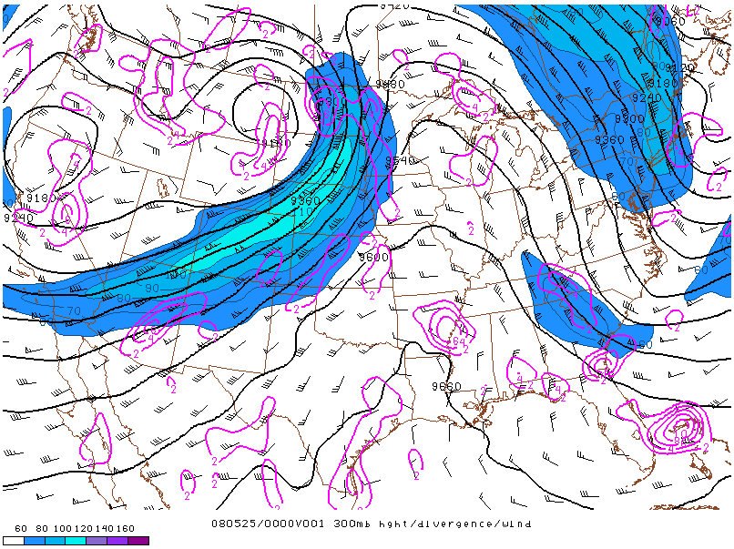 Location of the jet on 25 may 2008 at 00:00 UTC