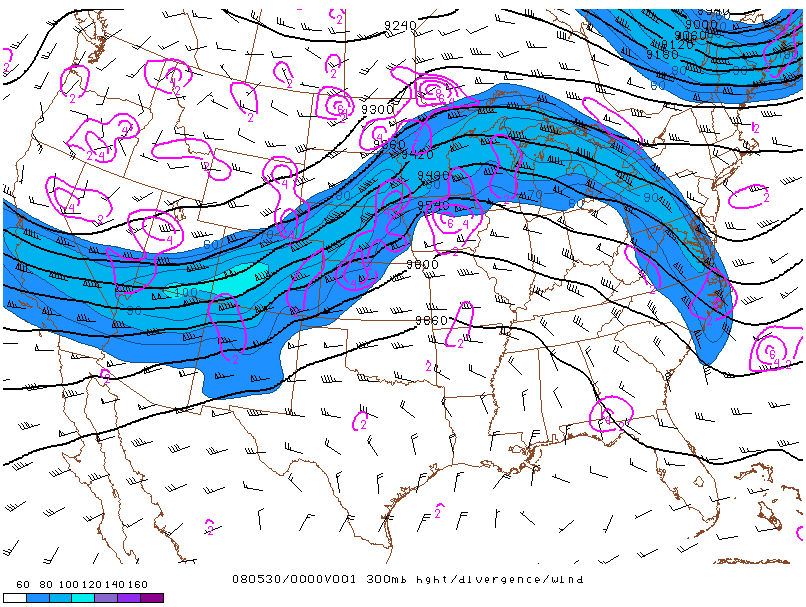 Location of the jet on 30 may 2008 at 00:00 UTC