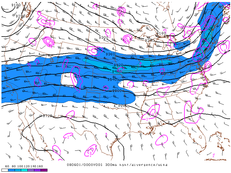 Location of the jet on 1 june 2008 at 00:00 UTC