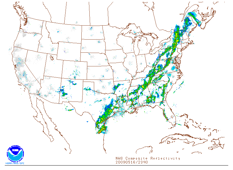 NWS Composite Reflectivity on 16 may 2009 at 23:40 UTC