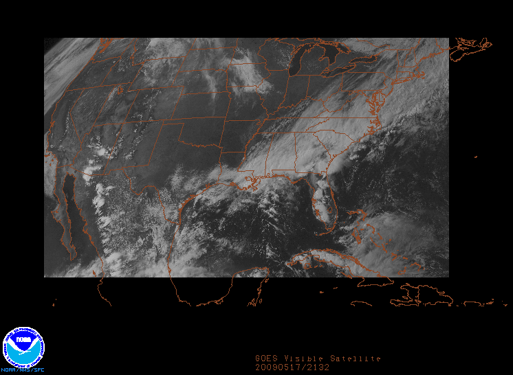 GOES Visible image on 17 may 2009 at 21:32 UTC