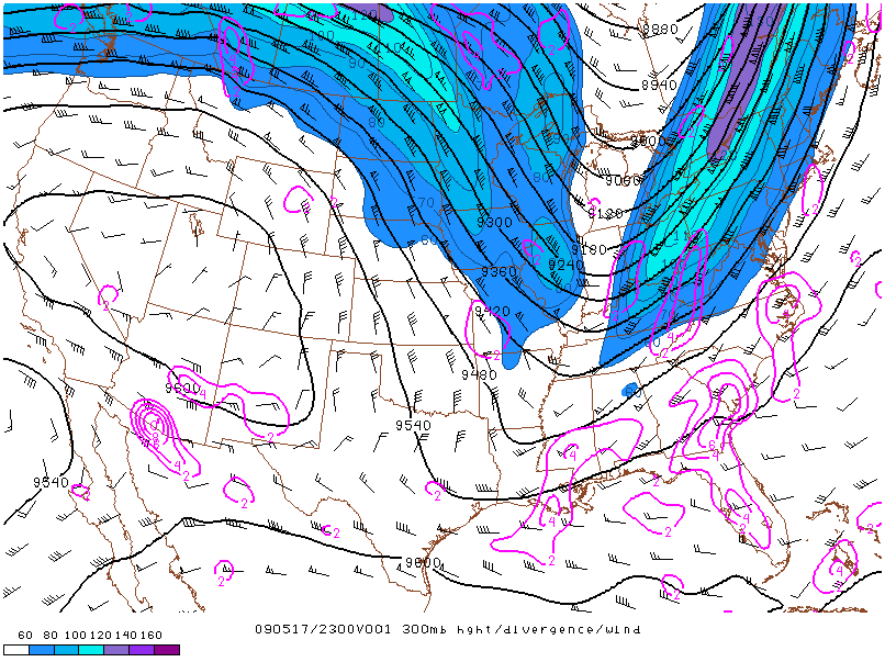 Location of the jet on 17 may 2009 at 23:00 UTC