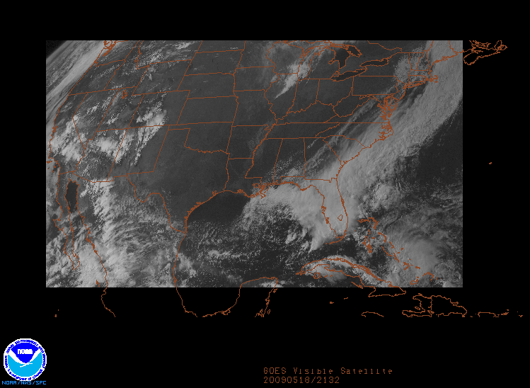 GOES Visible image on 18 may 2009 at 21:32 UTC