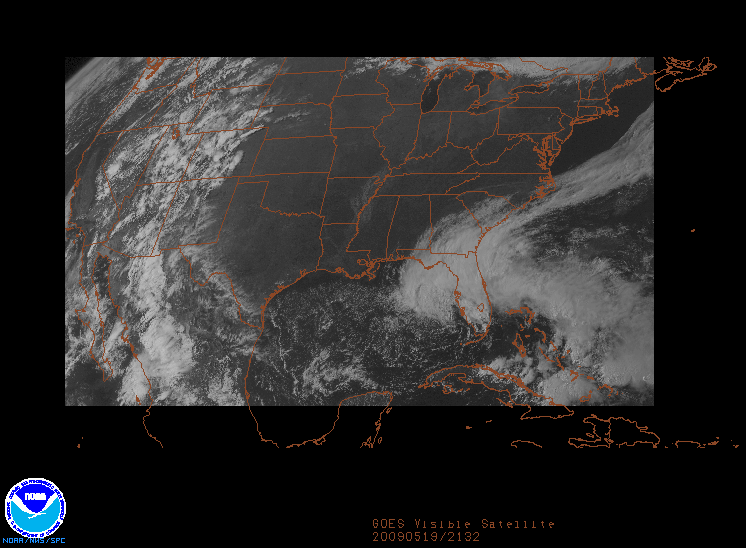 GOES Visible image on 19 may 2009 at 21:32 UTC