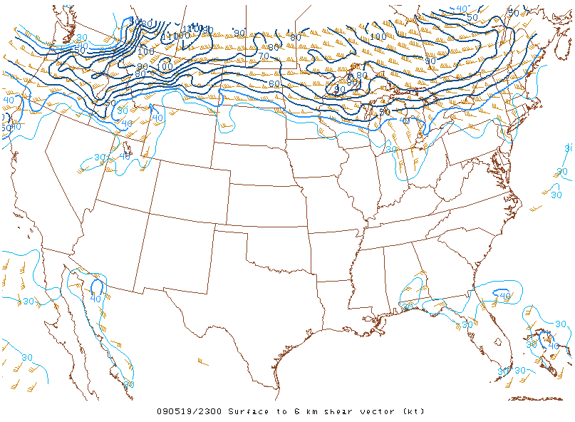 Surface to 6km shear vector on 19 may 2009 at 23:00 UTC