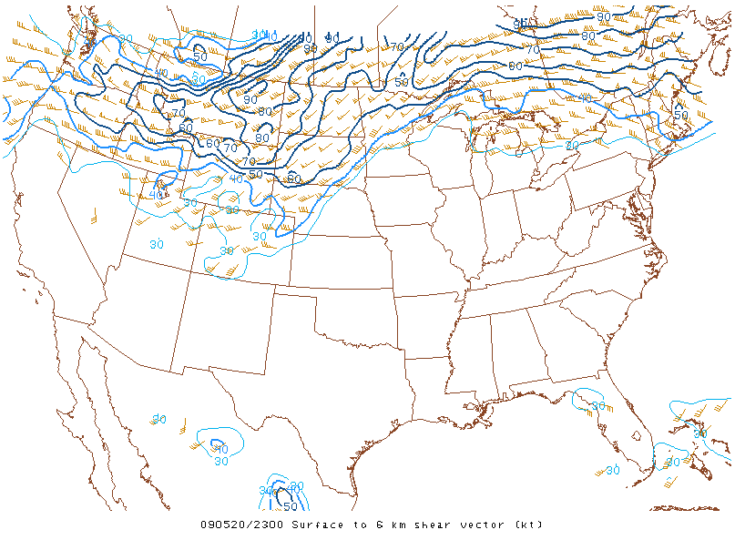 Surface to 6km shear vector on 20 may 2009 at 23:00 UTC