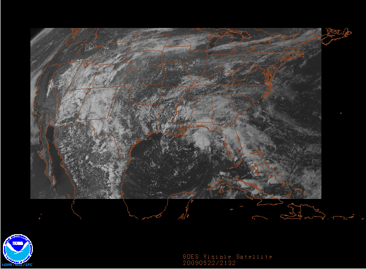 GOES Visible image on 22 may 2009 at 21:32 UTC