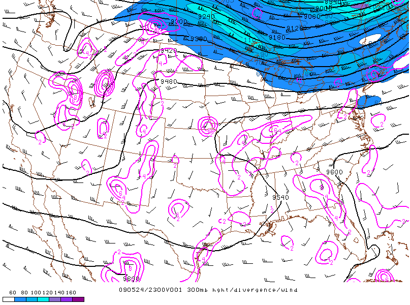 Location of the jet on 24 may 2009 at 23:00 UTC