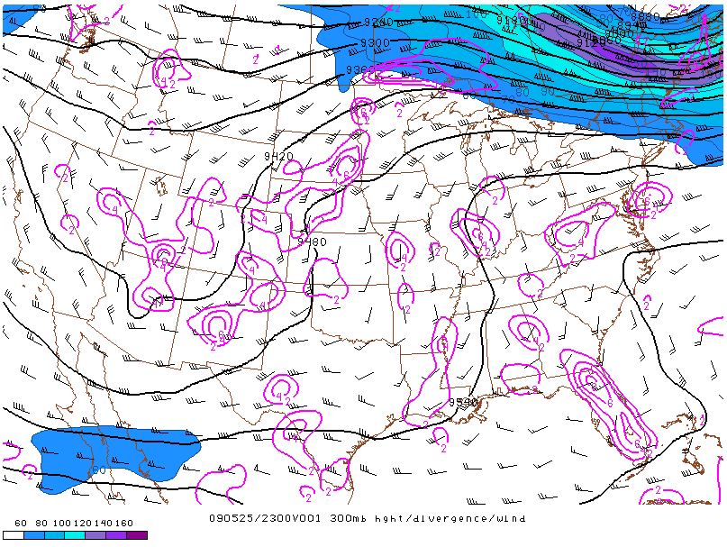 Location of the jet on 25 may 2009 at 23:00 UTC