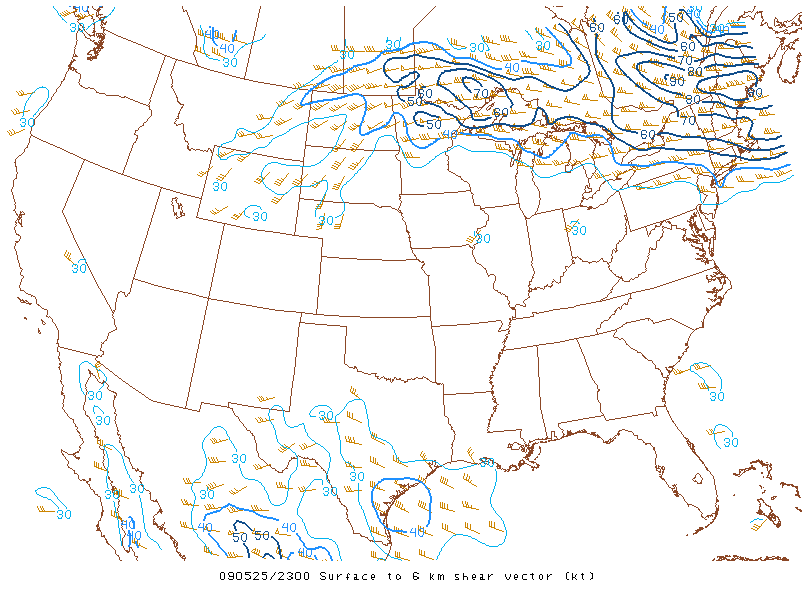 Surface to 6km shear vector on 25 may 2009 at 23:00 UTC