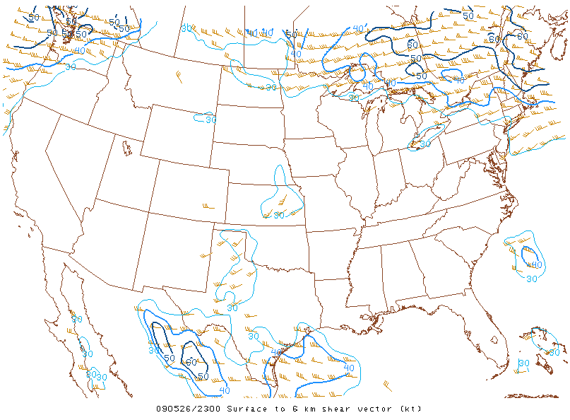 Surface to 6km shear vector on 26 may 2009 at 23:00 UTC