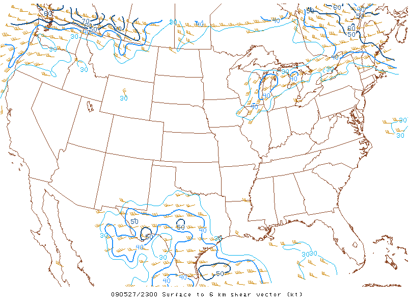 Surface to 6km shear vector on 27 may 2009 at 23:00 UTC