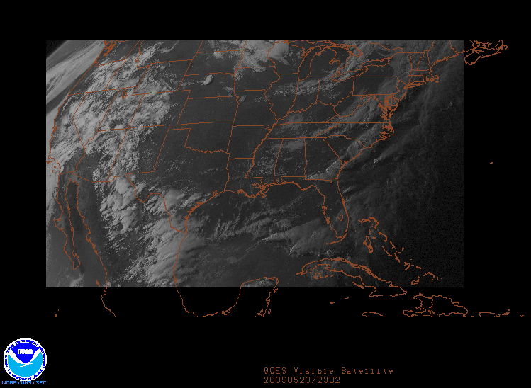 GOES Visible image on 29 may 2009 at 23:32 UTC