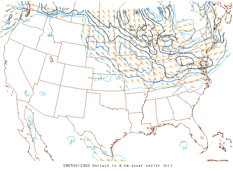 Surface to 6km shear vector on 30 may 2009 at 23:00 UTC