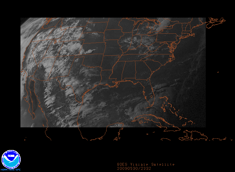 GOES Visible image on 30 may 2009 at 23:32 UTC