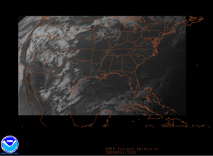 GOES Visible image on 31 may 2009 at 23:32 UTC