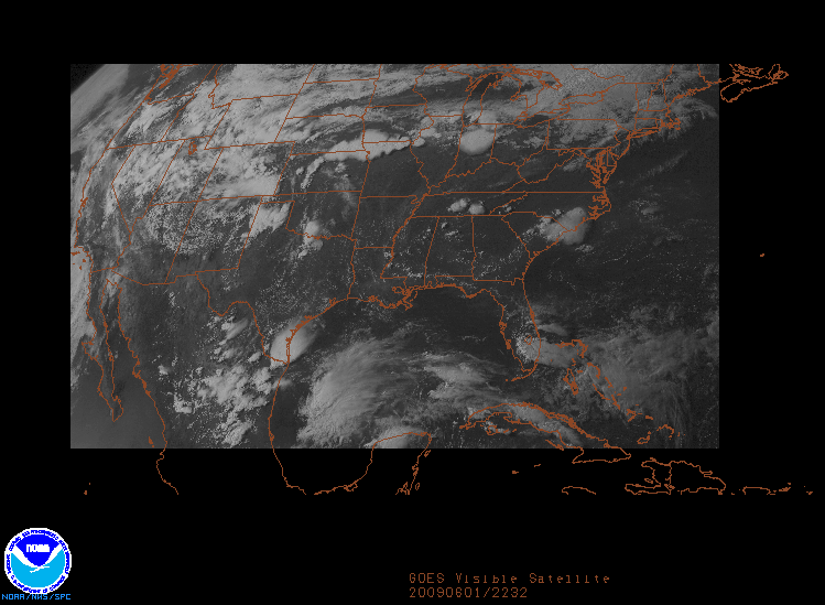 GOES Visible image on 1 june 2009 at 22:32 UTC