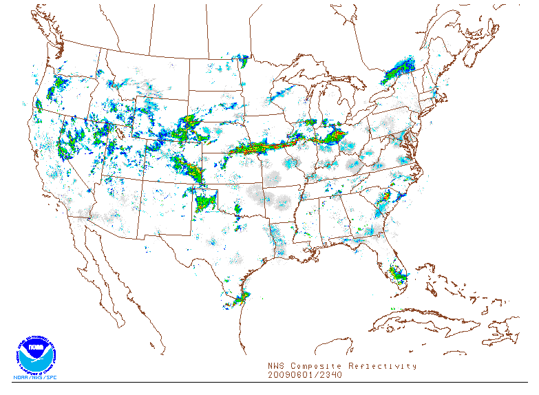 NWS Composite Reflectivity on 1 june 2009 at 23:40 UTC